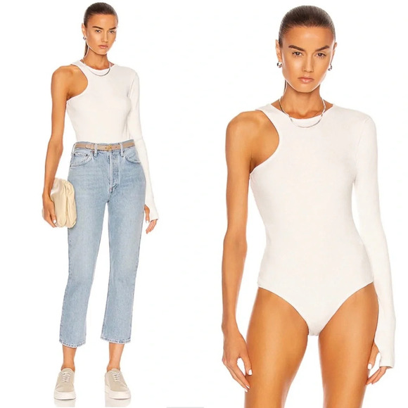 Agolde Tops - NWT Agolde Bea Asymmetric Cutaway Top Bodysuit in Wired Small